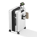 [SupTrip] スーツケース 機内持ち込み キャリーケース 拡張機能付き キャリーバッグ ストッパー付き カップホルダー付き USBポート付き 携帯スタンド TSAロック搭載 物掛けフック 大容量 超軽量 静音 ダブルキャスター おしゃれ 旅行 ビジネス 出張 修学 泊まる 入院 (シルバー, S（1~3泊/40L/機内持込）)