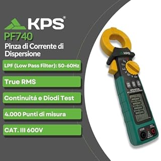 KPS -PF740 Pinza di perdite TRMS AC Max 150A, 4000 conti, tensione AC/DC 600 V, corrente AC 150 A, resistenza 40 MΩ, capacità 40 μF e temperatura, cat. III 600 V
