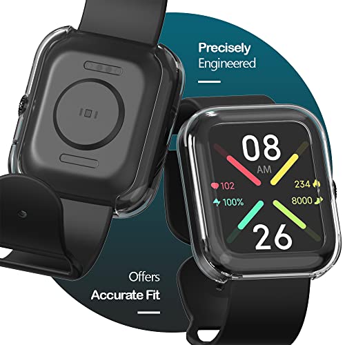 Image of Sounce Watch Case Compatible with Noise Colorfit Pulse Go Buzz Tempered Glass Screen Protector, HD Clear Touch Sensitive Ultra-Thin TPU Protective Cover (Transparent)