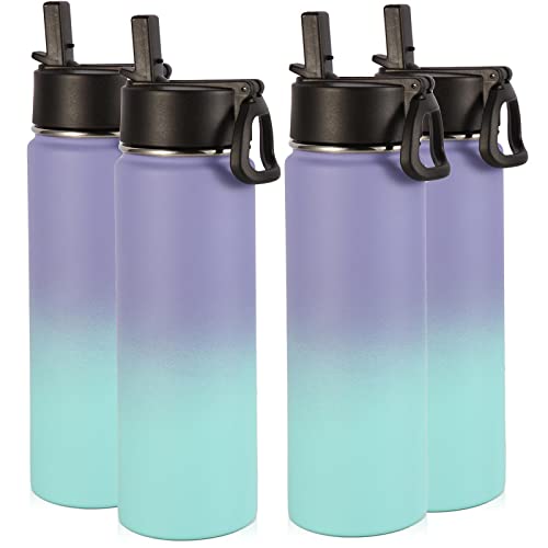 Image of Volhoply Insulated Water Bottles with Straw Bulk 4 Pack, 22 oz Stainless Steel Double Walled Vacuum Travel Water Cups with Wide Mouth, Reusable Cold Water Flask for School Hiking(Purple Blue,4 Set)