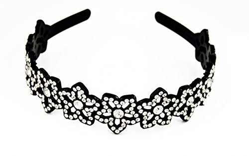 Yeshan Rhinestone and Crystal Beaded Flower Design Plastic Headband, Hairband for girls,White
