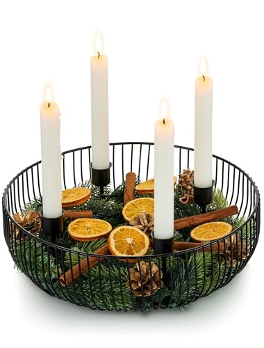 Sziqiqi Adventskranz für Stabkerzen Modern Metall: Schwarz...