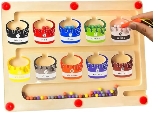Image of VIVITO Magnetic Color Sorting Maze | Wooden Fine Motor Skill Board Toy with Magnetic Wand | Color & Number Matching Game for Toddlers & Preschool Kids Ages 3-6 | (Pack of 1)