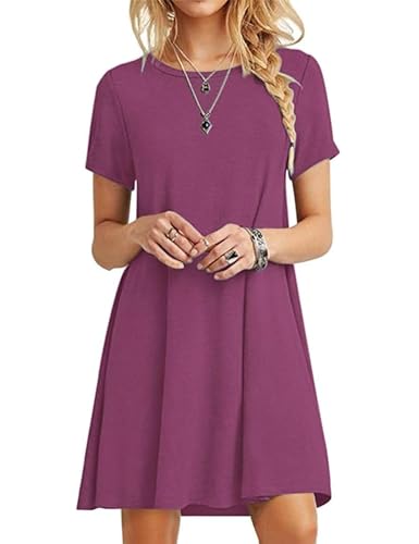 MOLERANI Summer Dresses for Women UK Casual T-Shirt Dress Short Sleeve Ladies Beach Dress (M Size, Mauve)