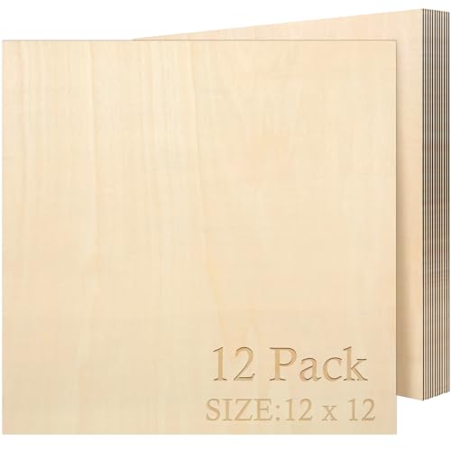 Blisstime 12PCS 12x12 Inch Wood Squares Unfinished Square Wood Pieces for Crafts,Painting, Writing, DIY Supplies, Engraving and Carving, Home Decorations (12×12 Inch 12Pcs)