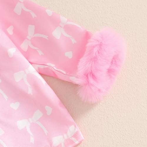 ZAXARRA Toddler Baby Girl Satin Pajamas Set Fuzzy Trim Long Sleeve Button Down Shirt Tops Pants Little Kids Sleepwear suit3