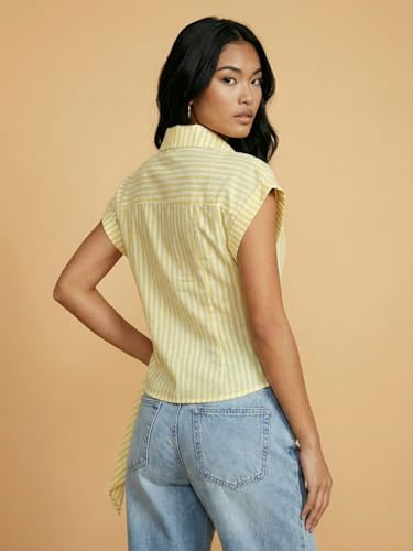 Image of Women Striped Wrap Style Cotton Shirt Drop Shoulder Casual Wear