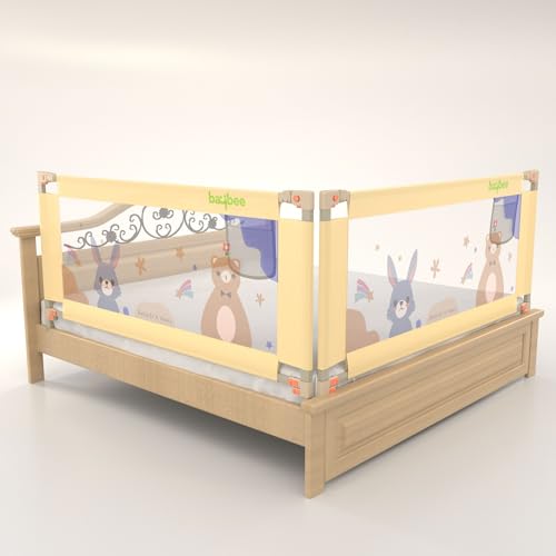 Image of BAYBEE Bed Railing for Baby Safety Guard for Kids | Bed Side Protector for Baby Falling Guard with 28 Level Height Adjustable & Portable Bed Rails for Babies (6.5FtX5Ft, 2 Sides, Beige)