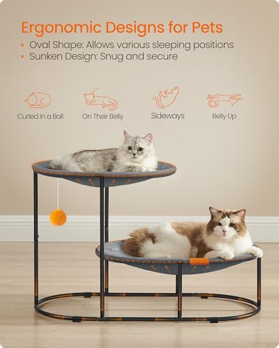 Feandrea 2-Tier Elevated Cat Hammock Bed, Breathable Furniture for Multi-Cat Households Indoor and Outdoor, with Removable Washable Mesh, Steel Frame, for Summer, Dove Gray UPCB012G01 - Image 4