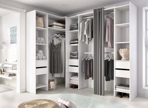 Dmora - Grande Garde-Robe Biaena, Meubles de Chambre, Penderie de Plain-Pied, Placard à vêtements, 234x141 h205 cm, Blanc