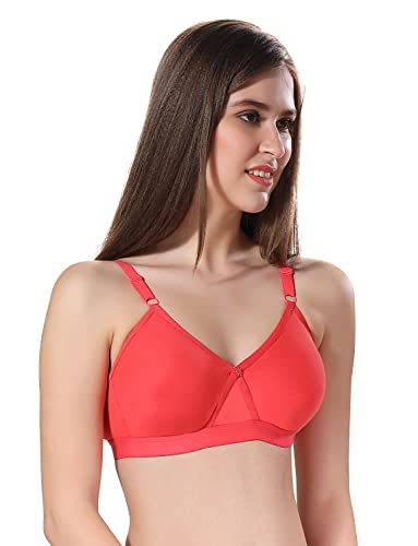 Image of Fabme Women's Cotton Seamless Non-Padded Non-Wired Bra, Cross Belt, Heavy Support, Double Layer Cups, Broad Elastic Bra