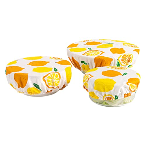 Juego de 3 fundas elásticas de algodón para platos de alimentos para la familia, para almacenamiento de alimentos al aire libre, lavables