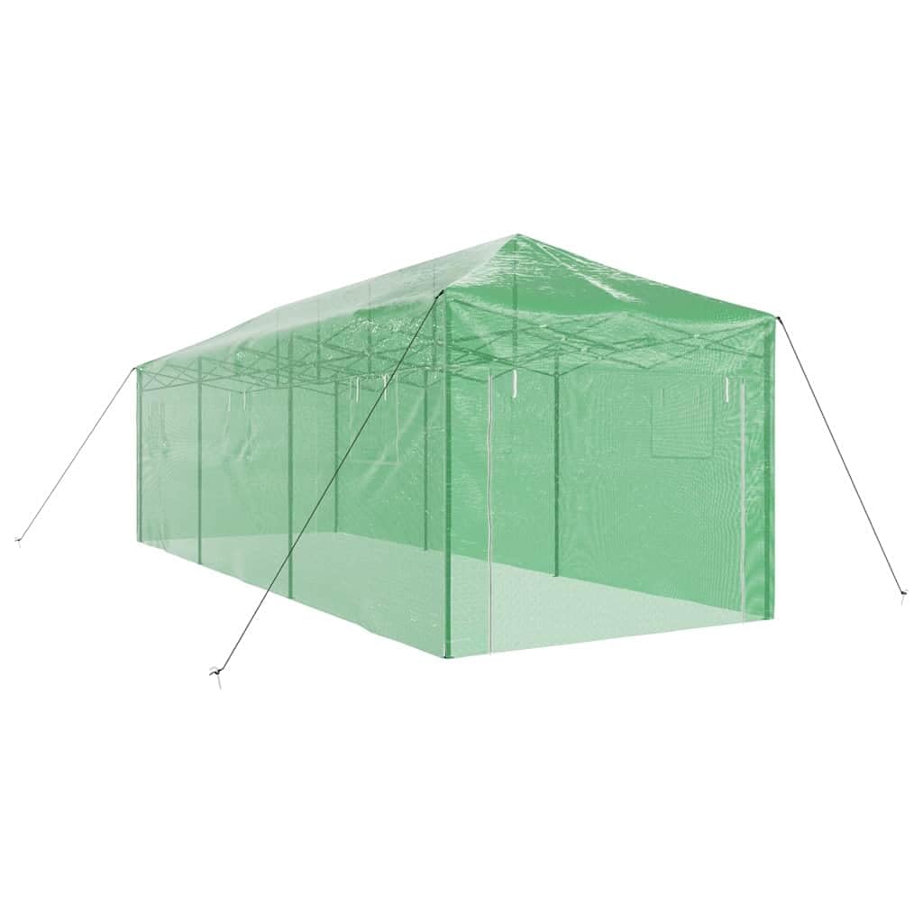 Begehbares Gewächshaus mit Eisenrahmen, Grün, 290 x 870 x 315 cm, faltbar, halbtransparente Polyethylenabdeckung, robuste Konstruktion für Pflanzenpflege, einfache Montage,