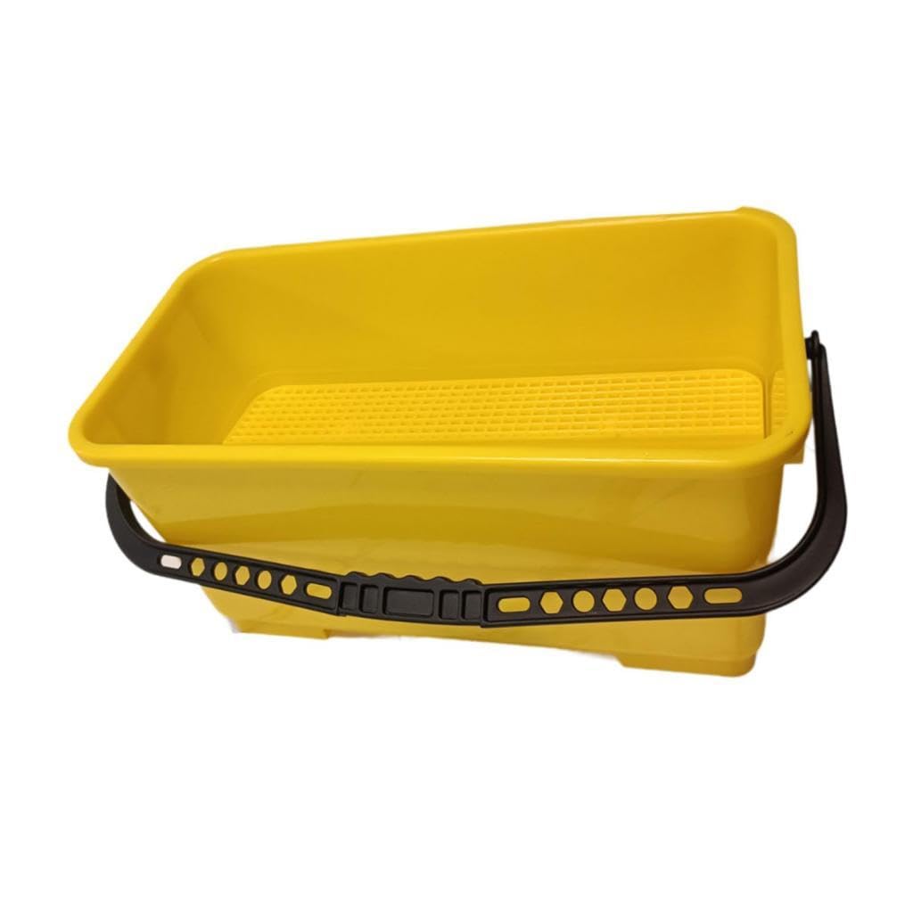 Cubo Rectangular con Ruedas, Balde Portátil, Cubo de Profesional de 24 litros con Escurridor para Limpieza de Suelos, Escuela, Amarillo, Individual