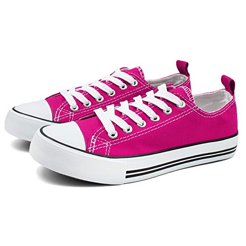 Epic Step Low Top Cap Toe Women Sneakers Tennis Canvas Shoes Casual Shoes for Women Flats- Comfortable Walking Tennis Shoes (Pink, 8)