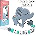 Panny & Mody Catenella Portaciuccio con nome, Catenella Porta Succhietto Personalizzabile con Nome, Neonato Clip Ciuccio Silicone Dentizione Porta Massaggiagengive Adattatore - Elefante, Grigio