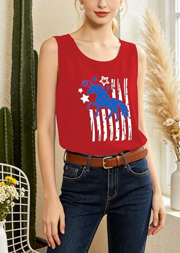 Image of 4th of July Bow Tank Top Women-Vintage American Bow Sleeveless Shirt USA Flag Tee Top Patriotic Tank Top