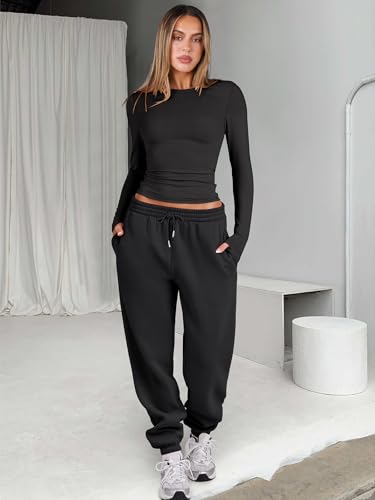 ANRABESS Womens 2 Piece Sweatsuits Long Sleeve Tight Shirt Tops Joggers Fleece Sweatpants Sets 2025 Fall Sweat Lounge Outfits2