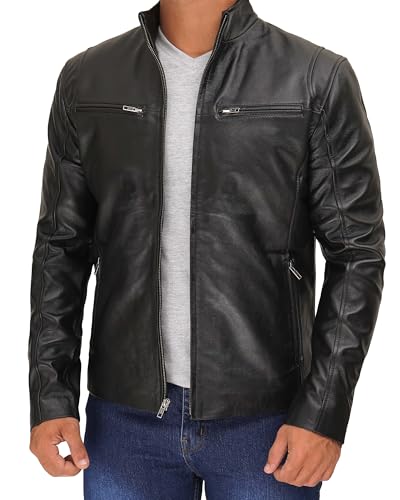 Image of Decrum Mens Leather Jacket - Cafe Racer Style Real Lambskin Leather Jacket Men