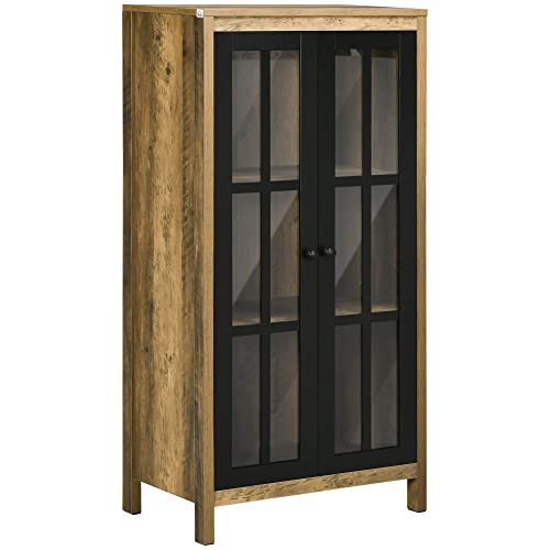 HOMCOM Aparador Moderno con 2 Puertas de Cristal y Madera, Muebles de Salón, 60x35x120cm, Marrón