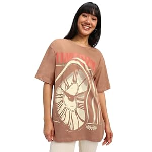 JUNEBERRY® Pure Cotton Half Sleeve Round Neck Oversized Fit Time Bomb Graphic Print Cork T-Shirt for Women/Girls (Available in from S to 2XL)