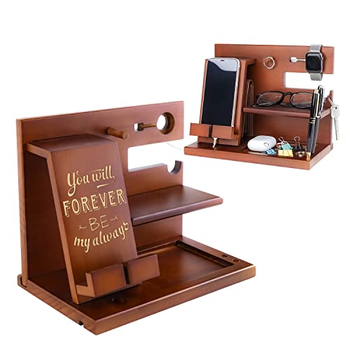 Image of awofer Wood Docking Station For Men Personalized Gifts For Man Wooden Gifts For Husband Him Boyfriend Mens Anniversary Valentines Christmas Birthday Gift Engraved Phone Nightstand Organizer