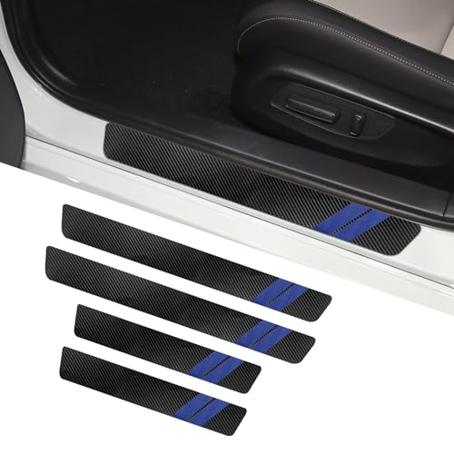 Lyxheth 4PCS Car Door Sill Protector, Car Door Edge Guards, Carbon Fiber Sticker Decoration Entry Guard Door Sill Scuff Plate Stickers, Waterproof Car Doors Threshold Strip for Most Cars (Blue)