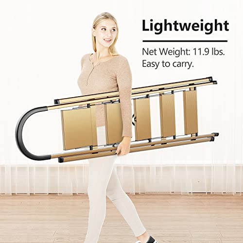 Image of SOLADDER 5 Step Ladder, Folding Step Stool for 10 Foot High Ceiling with Handgrip and Anti-Slip Wide Pedal, Portable Lightweight Aluminum Stepladder for Home, Office (300 lbs Capacity) - Brown Gold