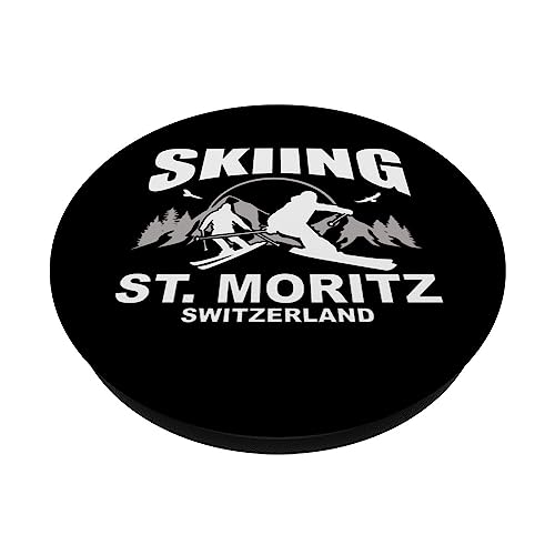 Freeride Skiing St. Moritz Switzerland PopSockets Swappable PopGrip, Black - Image 2