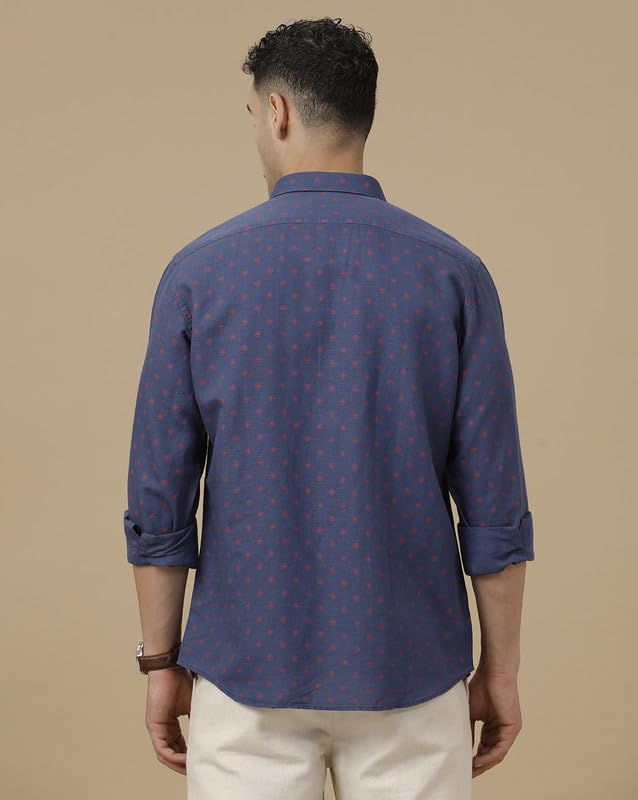 Image of Linen Club Men's Linen Rich Printed Contemporary Fit Full Sleeve Casual Shirt