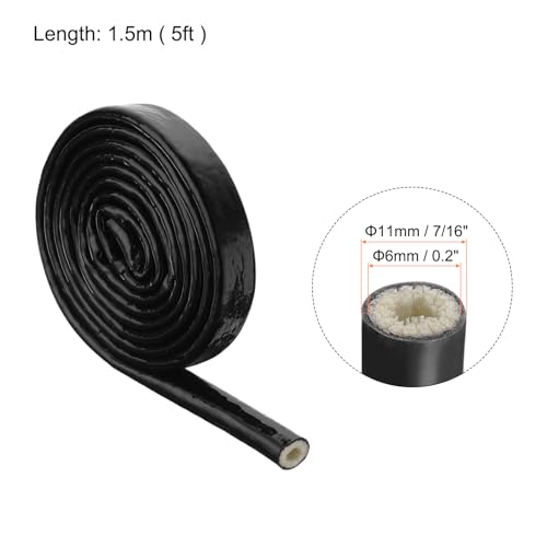 Image of MECCANIXITY 1 /5 inch ID 5ft Heat Shielded Fire Sleeve Silicone Coated Fiberglass Tape, for Automotive Hose Lines Wires Electrical Wiring, Black