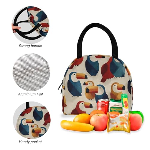 Cartoon Hornbill Print Backpack Set with Lunch Bag, Large Capacity Travel Backpacks and Lunch Box Insulated for Commute Hiking Picnic4