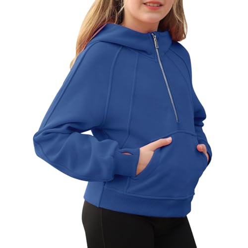 Girls Hoodies Half Zip Up Cropped Hooded Neck Clothes Y2K Casual Pullover Tops Classic Youth Sweatshirt With Pocket4
