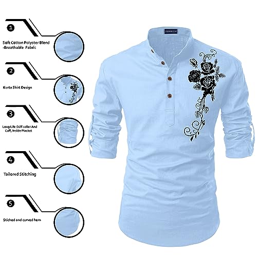 Image of Zombom Men's Casual Cotton Polyester Blend Printed Full Sleeve Short Kurta Shirt