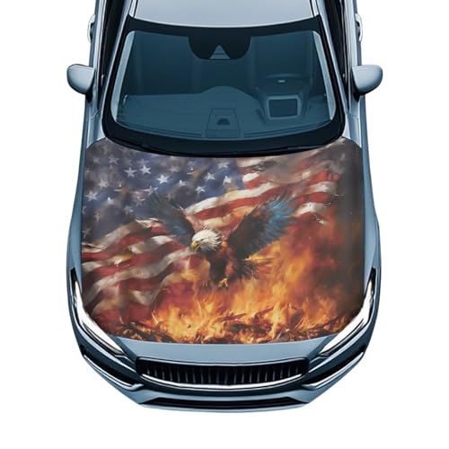 Image of Car Hood Cover Protector,Car Hood Wrap Blanket,All Weather Automotive Exterior Accessories for Most Sedan Small SUV Truck Eagle and American Flag Pattern Design