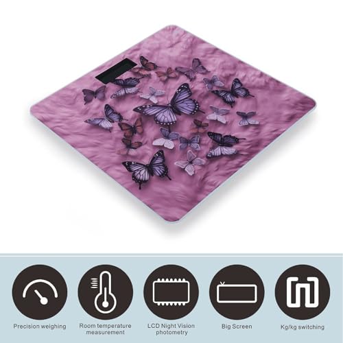Báscula digital para baño con fondo púrpura y mariposas miniatura 3