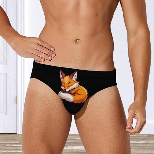 Fox Sleeping Print Men’s Swim Briefs Triangle Swimming Trunks Bikini Surf Swimsuit3