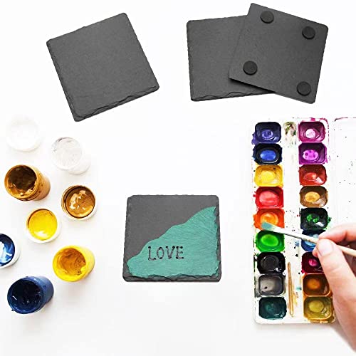 Image of 24 Pack 4 x 4 Inch Gorgeous Black Slate Stone Coasters Bulk Square Slate Stone Cup Coaster for Drink Bar Kitchen Home, Handmade Natural Rough Edge, Set of 24