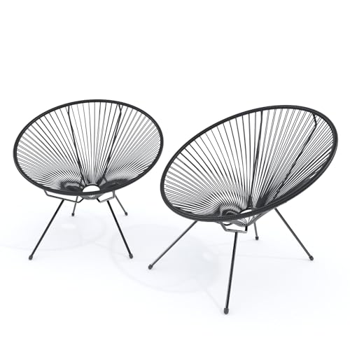 Set di 2 Poltrone Relax con Seduta Intrecciata, Struttura in Acciaio, Nero