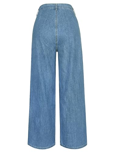 High Waist Jeans Women's Blue Washed Denim Wide Leg Pants Fashion Casual Street Pleated Clothing Ladies Pants3