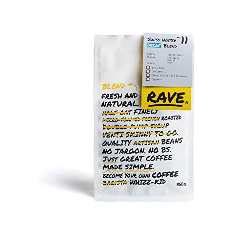 Rave Coffee - Swiss Water Decaf Blend - Espresso Grind Freshly Roasted and Ground Coffee 250g Cover