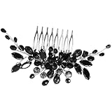 DRESSOOS Braut-seitenkamm Schwarzer Braut Haarkamm Strass-blumen-kopfschmuck Haarkamm für Hochzeit Haarschmuck Haarseitenkamm Strasssteine Kristallplatte Metall für Damen