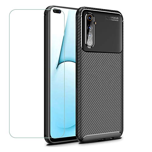TLING Funda para Realme X50 PRO + cristal blindado, silicona TPU, antigolpes, carcasa trasera para Realme X50 Pro, color negro