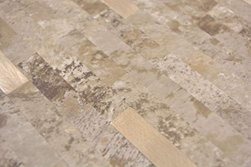 MOS200-LBG_f - Piastrelle a mosaico in vinile, effetto pietra, colore: marrone/oro