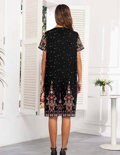 Image of Ekouaer House Dresses for Women with Pockets Button Down Nightgowns Plus Size Moo Moos Mumu Dresses Floral Print S-3XL