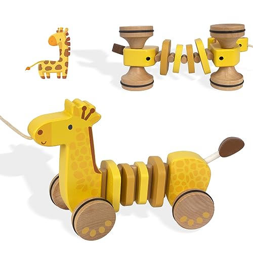 Image of Baby Toys Car,Wooden Pull Along Toddler Toy, Developmental Toy for 1 Year Old Girl Boy Birthday Gift(Giraffe)