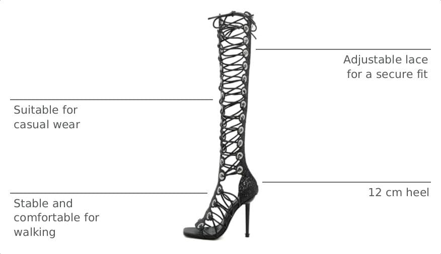 Image of STUPMARY Women Peep Toe Sandals Cut-outs Cross-tied Lace Up High Heeled Gladiator Sandals Zipper Over The Knee Bootie Summer