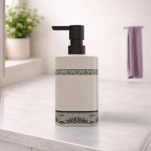 Image of Rioware Ceramic Soap Dispenser Hand Wash Bottles for Basin | Multipurpose Refillable for Liquid Shampoo, Kitchen, Bathroom, and Household Use | 300Ml, Pack of 1 - Ivory White
