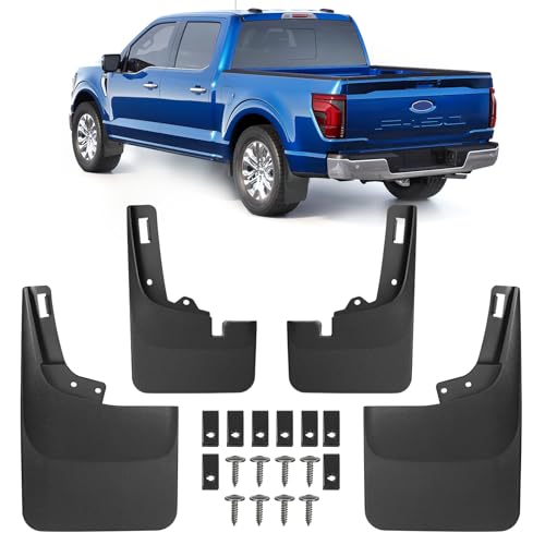 Image of Ford F-150 Mud Flaps 2024 2023 2022 2021 (Set of 4) | Drilling Required Front & Rear Splash Guards | Fits Narrow Fenders | PP+TPE Material | Not for Raptor /Lightning /Fender Flares