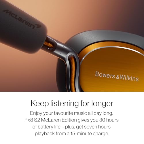 Image of Bowers & Wilkins Px8 S2 McLaren Edition Wireless Over-Ear Headphones, Noise Cancelling Bluetooth Headphones, aptX Lossless, Memory Foam Ear Cushions, High-Resolution Audio, All-Day Comfort